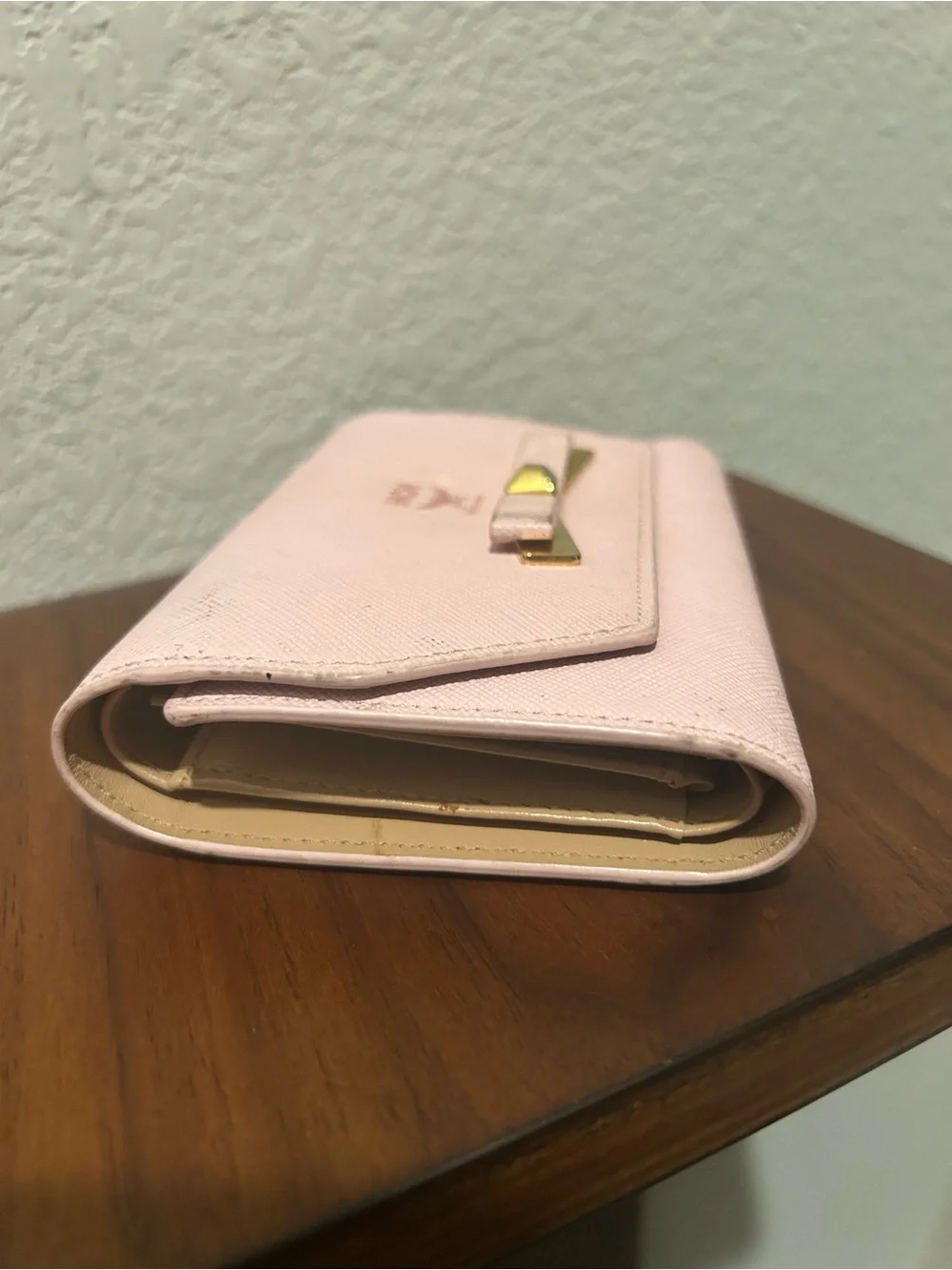 MCM Pink Leather Bow Trifold Wallet